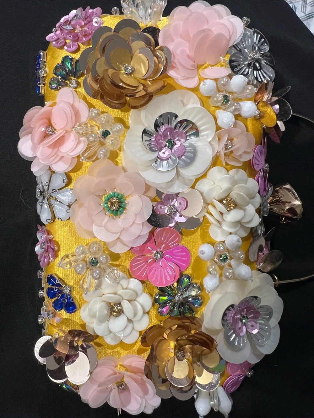 Source Unknown Yellow Floral Sequin Embellished Clutch